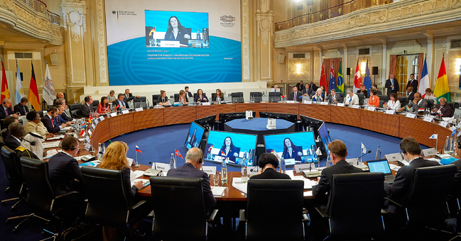 Federal Labour Minister Andrea Nahles opening the meeting of G20 labour and employment ministers in Bad Neuenahr on 18 May 2017