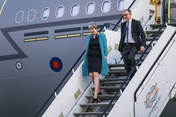 Arrival of British Prime Minister Theresa May and her husband Philip at the Hamburg Airport.
