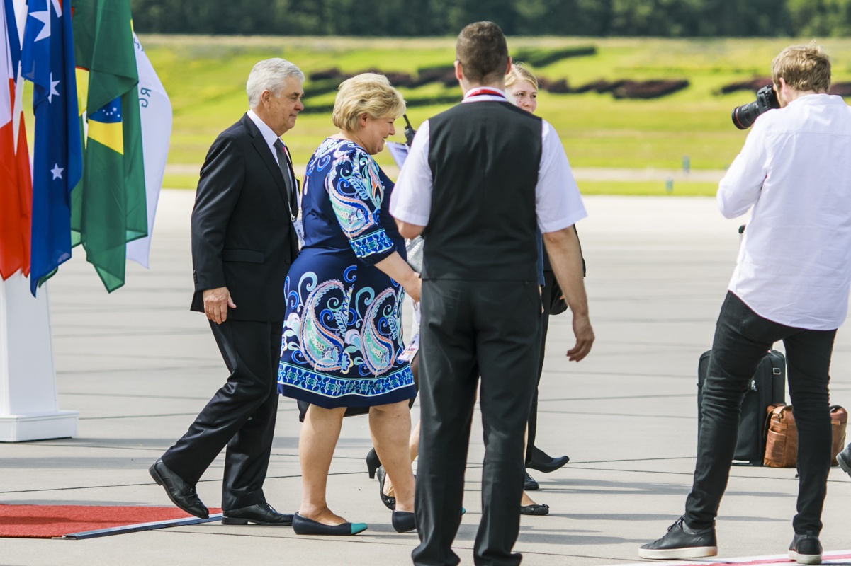 Arrival of Norwegian Prime Minister Erna Solberg at the Hamburg Airport.