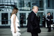 Donald Trump, President of the United States of America, and his wife Melania arrive at the Elbphilharmonie.