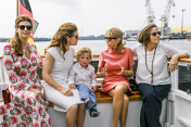Juliana Awada (Argentina), Sophie Grégoire Trudeau with son Hadrien (Canada), Brigitte Macron (France) and Emanuela Gentiloni (Italy) taking a tour of the harbour.