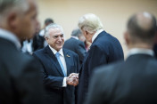 Brazil's President Michel Temer in conversation with US President Donald Trump before the start of the G20 summit’s third working session.
