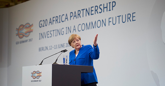 Bundeskanzlerin Angela Merkel spricht auf der Konferenz „G20 Africa Partnership – Investing in a Common Future“.