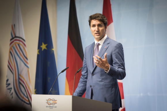 Justin Trudeau, Premierminister Kanadas, gibt eine Pressekonferenz nach dem G20-Gipfel.