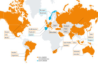 Die G20-Länder sind auf der Welt-Karte in der Farbe orange eingezeichnet.