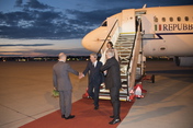 Olaf Scholz, First Mayor of Hamburg, welcomes Italian Prime Minister Paolo Gentiloni and his wife Emanuela at Hamburg Airport. 