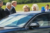 Norwegian Prime Minister Erna Solberg arrives at the Hamburg Airport.