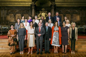 Group photo of the G20 leaders' accompanying partners during their visit to Hamburg City Hall.