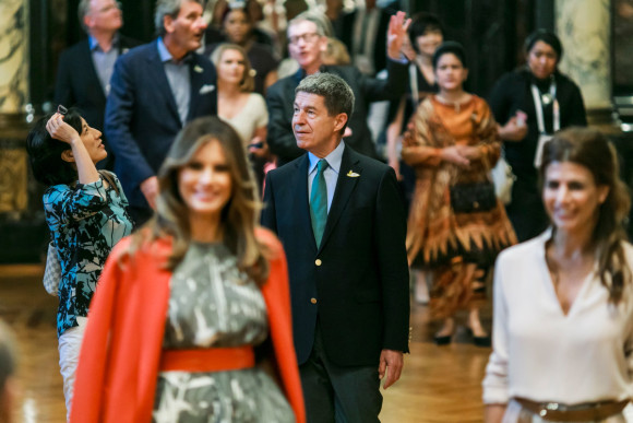 Joachim Sauer, the German Chancellor's husband, during a visit to Hamburg City Hall as part of the G20 Partner Programme.