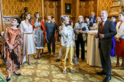 Olaf Scholz, Hamburg's First Mayor, giving the G20 leaders' accomanying partners a guided tour round Hamburg City Hall.