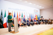 Chancellor Angela Merkel speaking at the launch event for the Women's Entrepreneurship Facility during the G20 Summit.