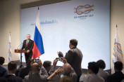 Russian President Vladimir Putin holds a press conference following the G20 summit.
