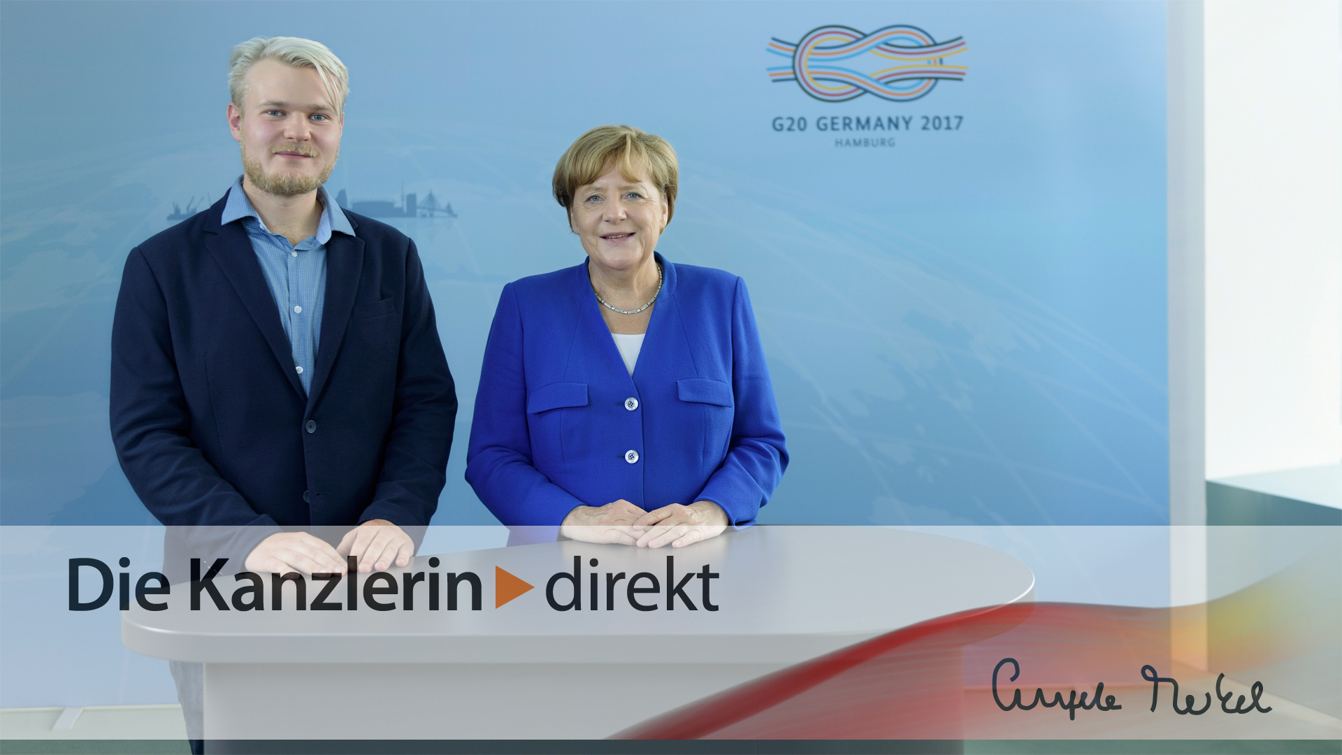 Chancellor Angela Merkel in conversation with the interviewer.
