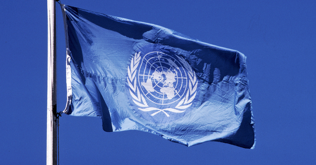United Nations flag flies above the UN Headquarters in New York.