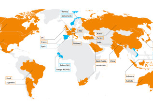 World map showing the member countries of the G20